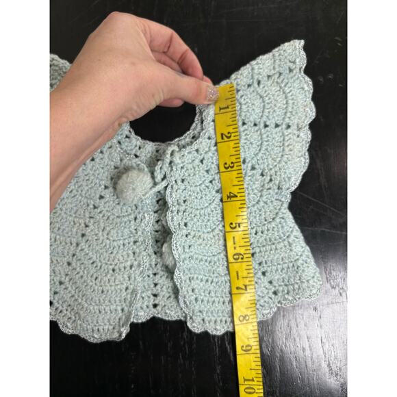 Powder Blue Baby Blue- Crochet Knit- Cardigan Doll Sized- Vintage tassel tie - Picture 5 of 6